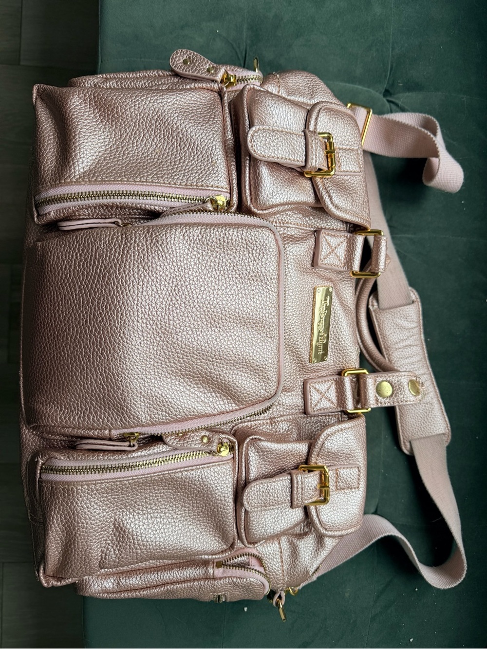 Metallic Rose Gold Multi-Pocket Shoulder Bag by